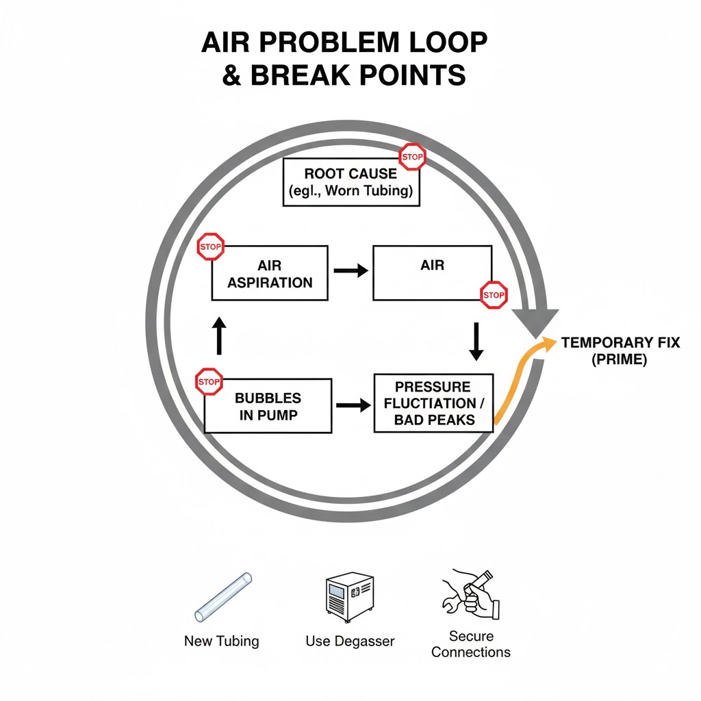 اینفوگرافیک حلقه هواگیری سیستم HPLC: از علل اولیه تا راه حل های نهایی