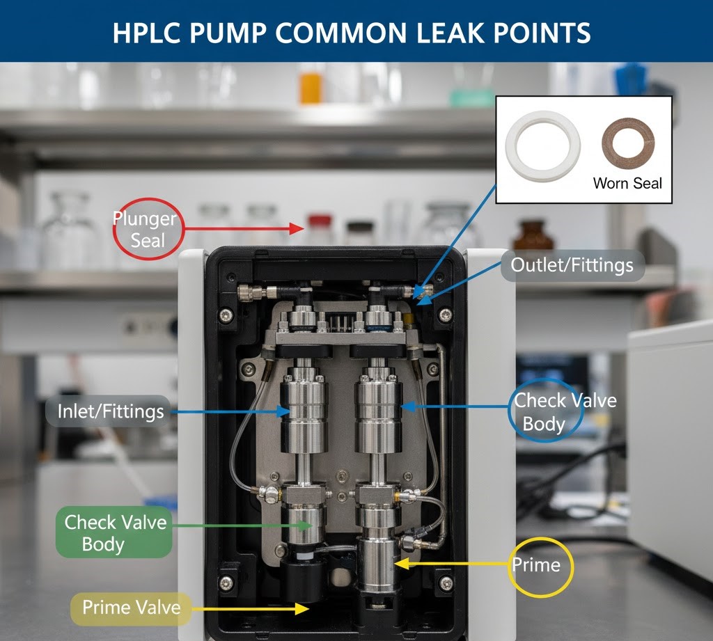 نقاط شایع نشتی در پمپ دستگاه HPLC و روش تعویض سیل (Seal) پلانجر